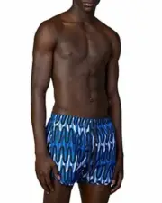 Neil Barrett Slim Fit Scribble Print Swim Trunks in Blue, Black, White-Medium