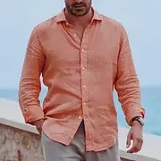 Men's Shirt Linen Shirt Summer Shirt Beach Wear Button Up Shirt Plain Vacation Daily Black White Blue Orange Long Sleeve Turndown Spring Summer Clothing Appar