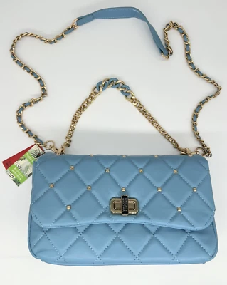 NWT Badgley Mischka Blue Studded Quilted Shoulder Bag