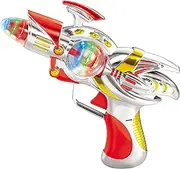 ArtCreativity Red Super Spinning Space Blaster Laser Gun with Flashing LEDs and Sound Effects, Cool Futuristic Toy Gun with Batteries Included, Great Gift Idea for Kids