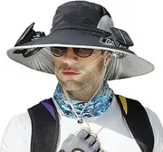 [jopiuieo] Wide Brim Fan Hat - Sun Protection Hat - Outdoor Sun Hat with Solar Fan, Wide Brim Solar Fan Outdoor Fishing Hat, Solar & USB Charging UPF50+