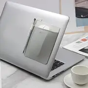 Frafuo Universal Stick-On Mouse Pouch for Computer Accessories - Portable External Hard Drive Adhesive Holder for Laptop - Wireless Mouse Storage (Grey)