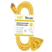 12/3 12 ft Outdoor Extension Cord Multiple Outlets 3 Prong - 12 Foot Yellow