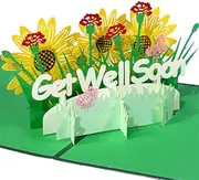 Get Well Soon 3d Pop Up Greeting Card Blessing Card for Relatives Father Mother Grandfather Grandmother, Friends and Classmates, Popup Sunflower Thank You Cards with Envelope (QYGW1）
