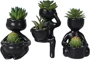 Planter Pot - 3Pcs Artificial Succulents in Ceramic - Fake Plants for Living Room, Bathroom, Table Decor