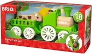 BRIO WOODEN 4 PIECEFARM TRAIN SET LOCOMOTIVE STOCK TRAILER COW Age 18 months
