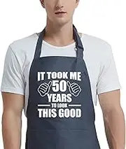 POTALKFREE 50th Birthday Gifts for Women Men, Funny Chef Aprons with Pockets
