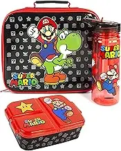 Super Mario Lunch Box Set for Children, Yoshi Children's School Lunch Bag, BPA-Free Water Bottle 580 ml & Snack Pot, Gamer Merchandise Gifts, One Size