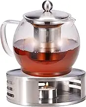 Bambelaa! Teapot with Warmer Strainer Insert Glass Set Tea Glass Pot Tea Maker Coffee Pot Tea Strainer Pot Tea Warmer Approx. 1.2 litres