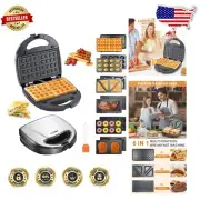 Ultimate 6-in-1 Waffle Iron Set with Removable Plates - Ideal for Savory & Sweet