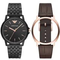 在飛比找Yahoo奇摩購物中心優惠-Emporio Armani 簡約紳士格調 雙錶帶框套組(A