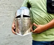 Medieval Bascinet Visor Helmet Barbuda Knight Steel Helmet LARP Armor Costume