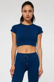 Jerf Womens Captiva Navy Seamless Crop Top with Short Sleeves
