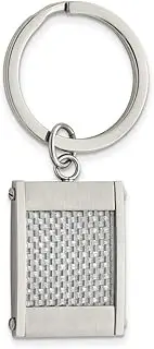 [Generic] Stainless Steel Engravable Brushed and Polished Grey Carbon Fiber Key Chain Measures 33.5x21.5mm Wide Jewelry Gifts for Men
