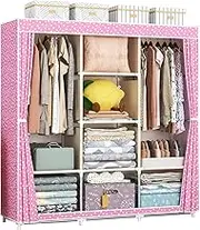 Wardrobe, Portable Canvas Wardrobe, Fabric Clothes Closet Storage Organizer with Hanging Rail, Shelves, for Bedroom, Living Room,D-118x45x165cm