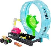 Hot Wheels Monster Trucks Glow in The Dark Epic Loop Challenge Playset with Launcher, Ramp and Giant Loop, Includes 1 1:64 Scale Die-Cast Truck & 1 Car, Toy Gift for Kids 4 to 8 Years Old