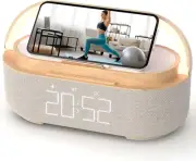 Bluetooth Speaker with Digital Alarm Clock, Wireless Charger, FM Clock Radio, Ad