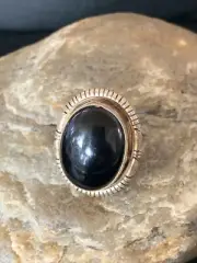 Black Onyx Navajo Sterling Silver Old Pawn Ring Size 7 11948