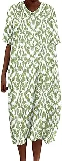 [Generic] in Dresses Floral Art Print Pocket Linen Dress with Pockets（Convertible Dress with Front and Back Option） Plus Size Maxi Off Shoulder Party Dress for Women