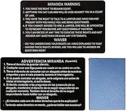 2PCS English and Spanish Miranda Rights Thick Card, Miranda Warning Metal, Black Engraved Bend-Resistant Card Police for Law Enforcement Gifts