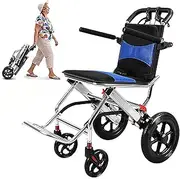 Portable Folding Wheelchair, Ultra-Lightweight Transport Wheelchair with handbrake,Easy to Fold Portable Travel Size, for The Elderly and Children