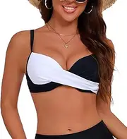 [PRETYIN] Women Underwire Bikini Top Color Block Push Up Swim Top Padded Bathing Suit Bra Swimsuit Tops Only