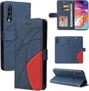 [Ttianfa] Case Compatible for Samsung Galaxy A70 Wallet Flip case,[3 Card Slot] [Magnetic][Stand] Stitching Two-Color Strap PU Leather 360° Shockproof Flip Folio 2& Tempered Screen Protector,Black