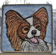Papillon #2 Windshop stained glass dog suncatcher kiln-fired 4"x 4" #319