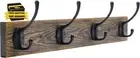 Wall Mounted Coat Rack, Entryway Hanging , Metal Wood Rack with 4 Black Literar