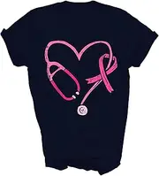 [SDVN] Pink Stethoscope Nurse Medical Breast Cancer Awareness Nursing Unisex Shirt Gift Women Men T-Shirt (Navy;L)