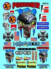 CLEAR VINYL PUNISHER Sticker Gang SHEET 62-R/C MODEL Decals 1/12-1/10 -REDCAT
