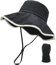 LLmoway Wide Brim Floppy Sun Hat for Women Summer Beach Travel UPF50+ Black