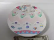 Rainbowman Ceramic egg shaped plate with Easter Bunny 3D flowers & eggs Taiwan