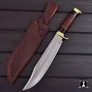 Custom Carbon Steel Bowie Knife - Handmade, Brass Guard, Leather Handle, Razor S