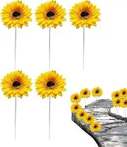 5Pcs Sunflower Garden Stakes Ornaments, Sunflower Metal Garden Flower Stakes, Plant Decorative Yellow Daisy Yard Art Flower Spring Decor for Lawn, Pathway, Patio