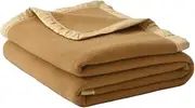 Thick Pure 100-Percent Wool Blanket For Adults Home Sofa Bed Camping Office With Gift Box Packaging Satin Trim Camel Color Organic Comforter Spring Summer Autumn Winter 1.82kg 4 Lb(4.9ft*6.56ft)