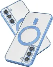 [Yetagso] Magnetic Case for Samsung Galaxy S21 FE, Electroplated Clear Slim Phone Case with Camera Protection, Shockproof Compatible with MagSafe, Blue