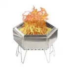 15" Portable Stainless Steel Fire Pit, Hexagon Smokeless Bonfire Wood Burning