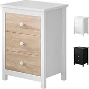 ALFORDSON Bedside Table 3-Drawer Nightstand Cabinet 50cm x 39cm x 68.5cm Wooden Storage Organiser Side Chest End Table for Hallway, Bedroom and Living Room (Hamza - Wood White)