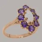 Solid 18k Rose Gold Natural Opal & Amethyst Womens Cluster Ring - Sizes 4 to 12