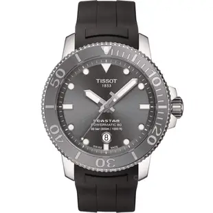 TISSOT 天梭官方授權 Seastar 海星陶瓷表圈300米潛水機械錶-T1204071108101/灰43mm