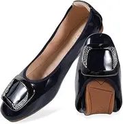 [YOUNIFIZ] Womens Foldable Soft Ballet Flats Square Toe Sparkly Beads Comfortable Slip On Ballerina Dress Flat Shoes