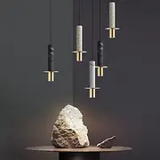 Modern Led Pendant Light Nordic Long Tube Hanging Lamp Marble Chandelier Minimalist Creative Ceiling Lamp Art Decor Lighting Fixture for Dining Room Kitchen Is
