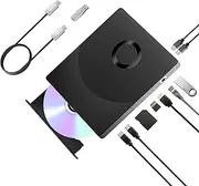 8 in 1 External Blueray/DVD Drive for PC, External CD/DVD Drive for Laptop Support 100G Disc 3D, CD Burner with HDMI/LAN/USB 3.0/Type-C/SD/TF Port, Blu-ray Player for Windows XP/7/8/10/11 MacOS