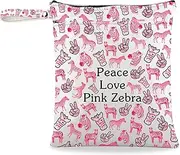 [JXGZSO] Cute Pink Zebra Wristlet Grocery Bag Zebra Items For Zebra Lovers Peace Love Pink Zebra Print Clutch Bag Animal Lover Gift