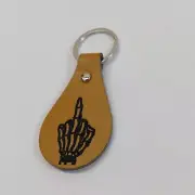 Skeleton Middle Finger FU Laser Engraved Key Chain Pu Leather With Ring