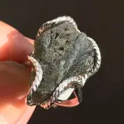 Genuine Moldavite Perfect Czech Meteorite Ring Original Stone 925 Silver Frame