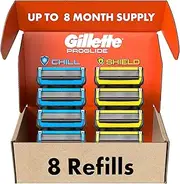 Gillette Mens Razor Blade Refills, 4 ProGlide Chill Cartridges, 4 ProGlide Shield Cartridges, Shields against Skin Irritation, Cools to sooth skin, 8 Count (Pack of 1)