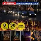 Christmas XMAS LED Solar String Lights Meteor Shower Falling Rain Drop Icicle Au