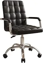 Executive Desk Chair PU Leather Soft Cozy Desk Chair with Wheels and Armrest, Mid Back Swivel Adjustable Home Office Desk Chair for Living Bedroom Office Office Chair(Black)
